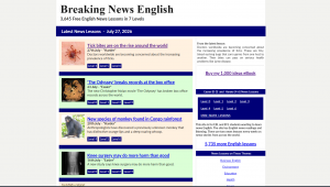 Giao diện bài học chia 7 cấp độ trên Breaking News English