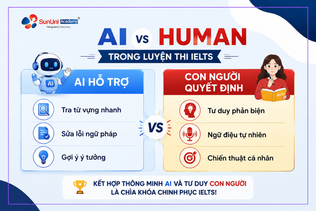 So sánh vai trò của công cụ AI và tư duy phản biện con người trong luyện thi IELTS