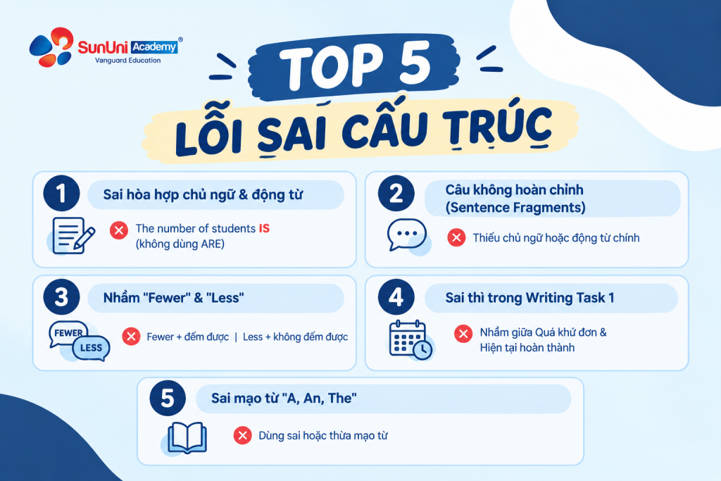 Checklist 5 lỗi sai ngữ pháp phổ biến trong bài thi ielts.